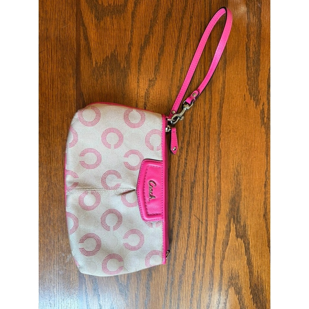 Coach Wristlet Womens OS Pink Signature Canvas Good Monogram Pouch Bag